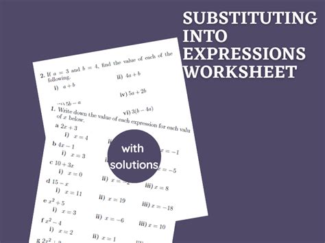 Substituting Into Expressions Worksheet With Solutions Teaching Resources