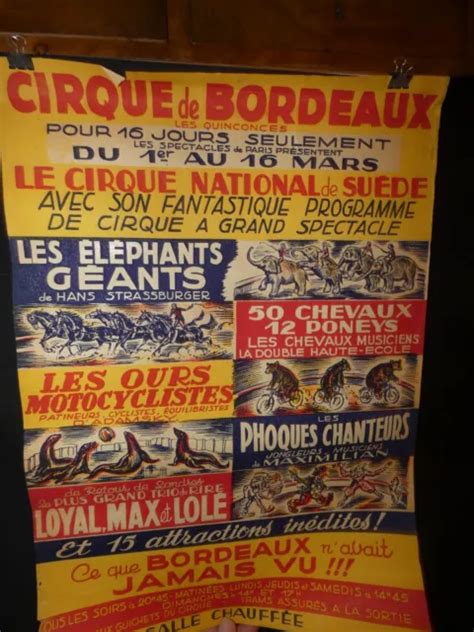 Affiche Ancienne De Cirque De Bordeaux Le Cirque National De Su De Ours