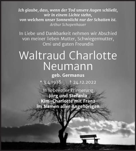 Traueranzeigen Von Waltraud Charlotte Neumann Abschied Nehmen De