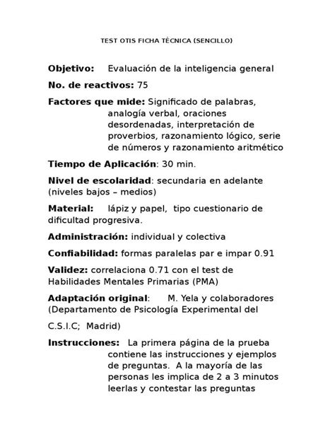 Test De Inteligencia Otis Evaluaci N Cognitiva Y Habilidades Iccsi