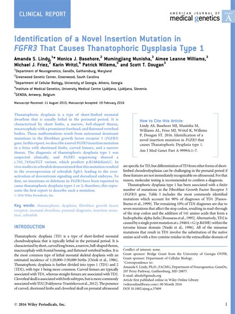 Pdf Identification Of A Novel Insertion Mutation In Fgfr That Causes