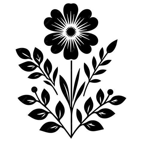 Vector Black Silhouette Of Flower On A White Background Premium Ai