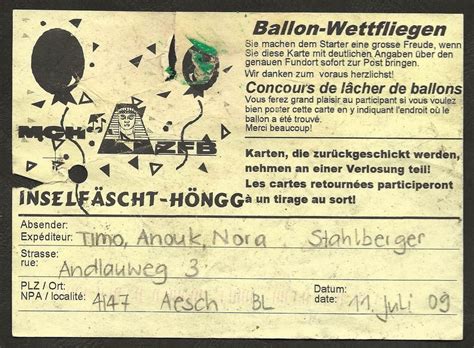 Ballon Wettfliegen Schweiz Z Rich Luftpost Kaufen Auf Ricardo