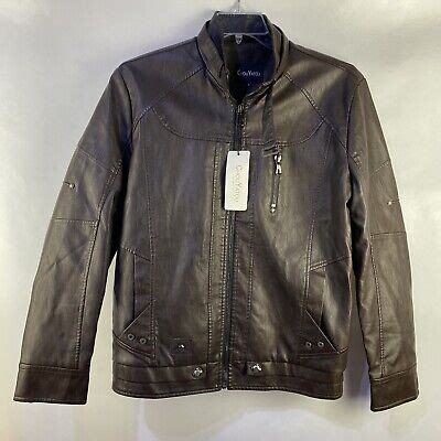 Chouyatou Men S Large Vintage Stand Collar Faux Leather Jacket Brown