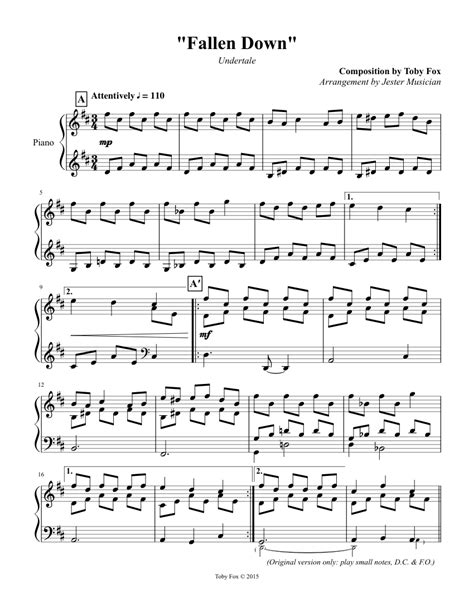 Undertale 004 Fallen Down 085 Fallen Down Reprise Sheet Music