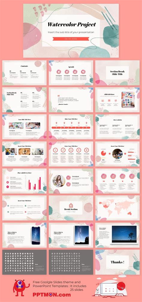 Watercolor Project Free PowerPoint Template And Google Slides Theme