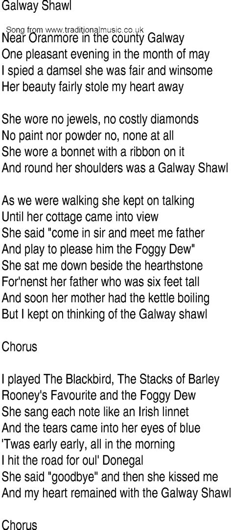 Irish Music Song And Ballad Lyrics For Galway Shawl