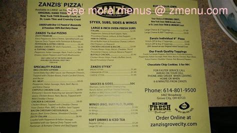 Online Menu of Zanzis Pizza Restaurant, Grove City, Ohio, 43123 - Zmenu