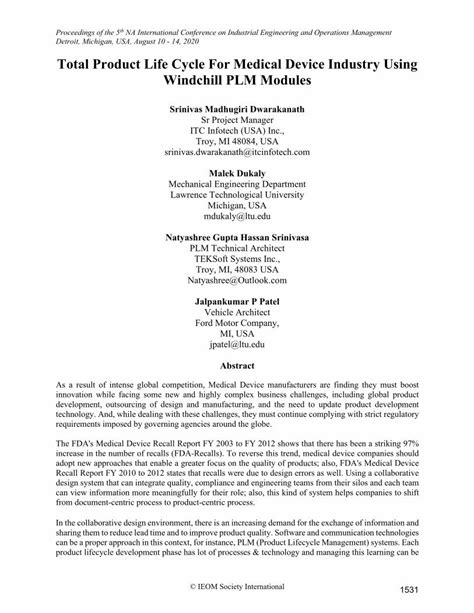 Pdf Total Product Life Cycle For Medical Device Industry Using Development Outsourcing Of