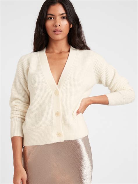 Aire Waffle Knit Cardigan Sweater Banana Republic