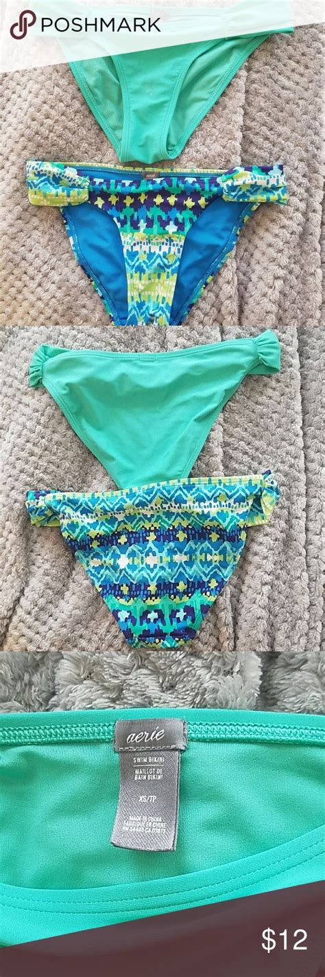 2 Aerie Bikini Bottoms Xs Printed And Seafoam Green Aerie Bikini Bottoms Euc Both Xs Reposh