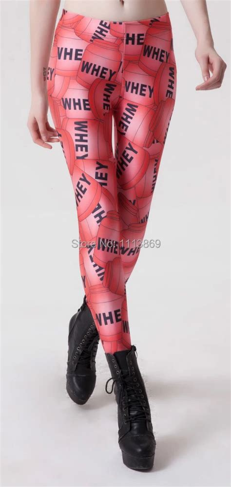 Harajuku New D Printed Letters Fitness Leggings Red Muscle Pants