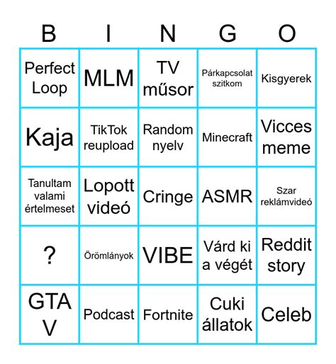 Youtube Shorts Bingo Card