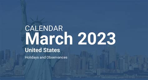 March 2023 Calendar – United States