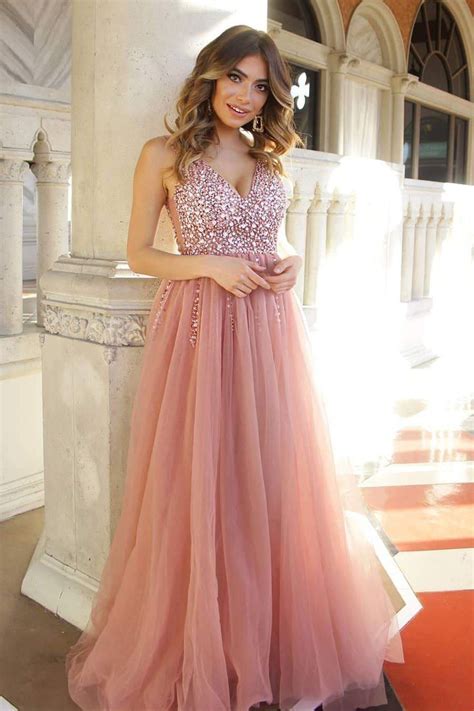 Shop Dusty Pink Long Prom Dresses Elegant Beaded Bodice Evening Gown Op451 Sweet 16 Dresses