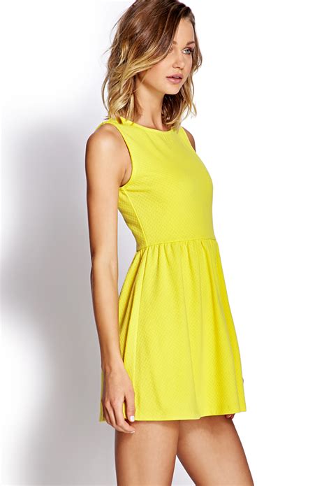 Lyst Forever 21 Classic Fit Flare Dress In Yellow