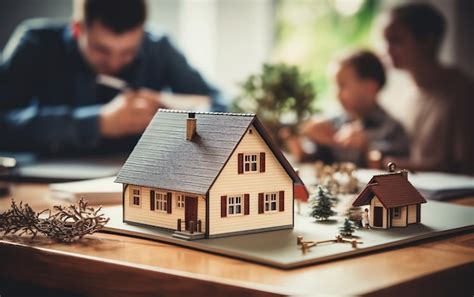 Premium Ai Image Keys And Miniature House On Table Surface Generative Ai