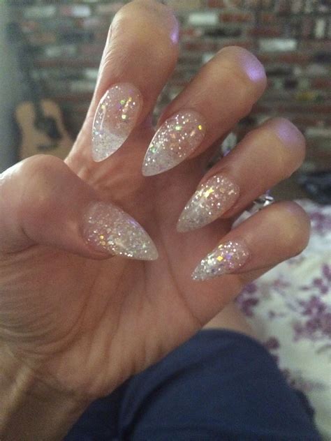 French Nails Glitter Stiletto Nails Glitter Clear Glitter Nails Sparkle Nails Clear Nail