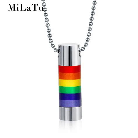 MiLaTu Geometric Lesbian Gay Pride Pendant Necklace Stainless Steel