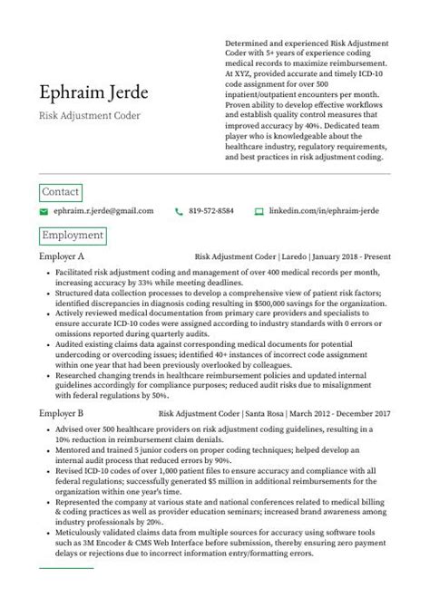 Risk Adjustment Coder Resume CV Example And Writing Guide