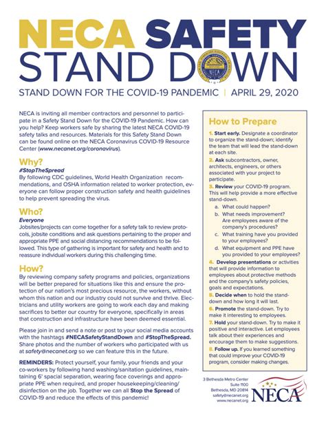 Neca Safety Stand Down Set For April 29