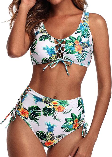 Holipick Damen Bikini Mit Hoher Taille Blumenmuster Zum Schn Ren