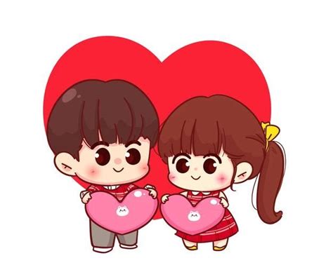 Premium Vector Lovers Couple Holding Heart Together Happy Valentine Cartoon Character