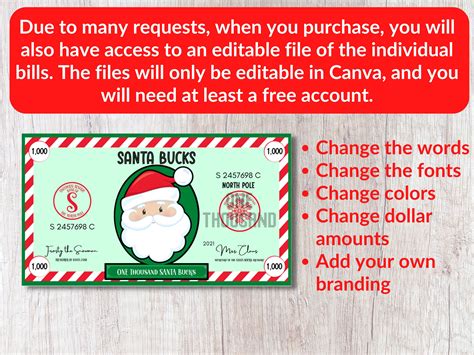 Editable Christmas Printable Play Money Santa Bucks Fake Christmas