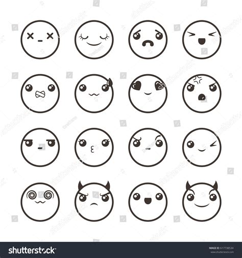 Set Cute Lovely Kawaii Emoticon Doodle Stock Vector (Royalty Free ...