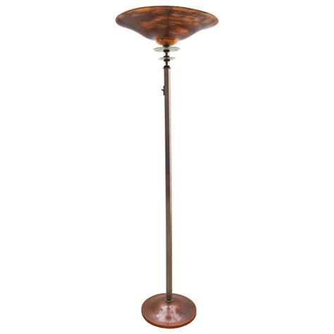 French Art Deco Torchiere Floor Lamp With Brass And Glass 1920s For Sale At 1stdibs