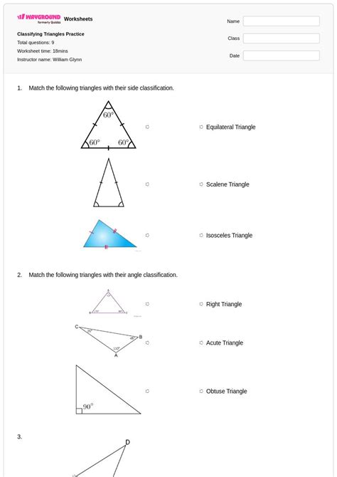 classifying triangles worksheets  kindergarten  wayground