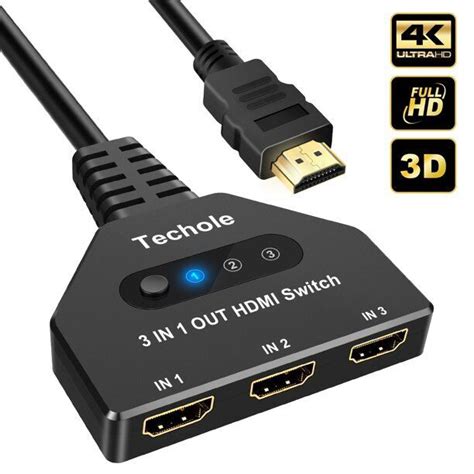 Techole 4K HDMI Switch 3 In 1 Out With HDMI Cable 3 Port HDMI