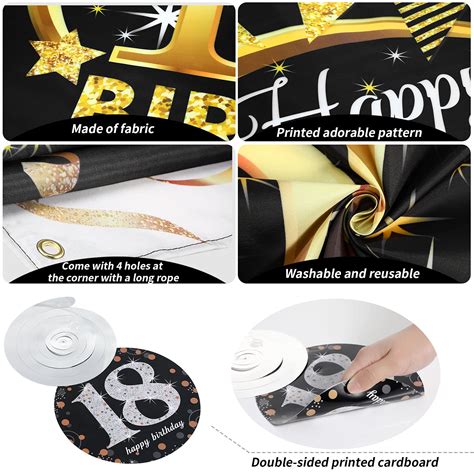 Happy 18th Birthday Party Decorations Kit Black Gold Glittery Happy