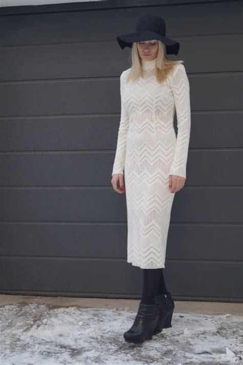 White Knit Dress Long Sleeves Dress Dress Pencil