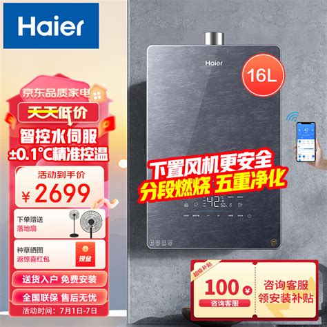 海尔（haier）燃气热水器 水伺服下置风机天然气热水器 16升家用恒温节能省气精控微火智控jsq31 16fa05u1 家电 京东商城