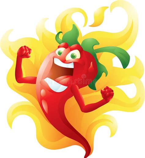 Red Hot Pepper On Fire Cartoon Stock Vector Illustration Of Chilly