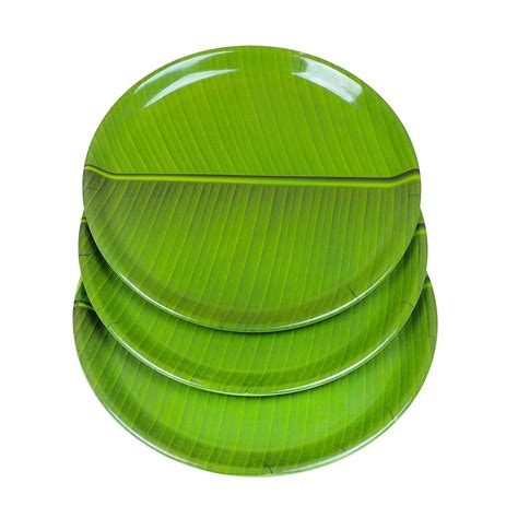 Buy Round Banana Leaf Printed Melamine Dinner Plates Dishwasher Safe