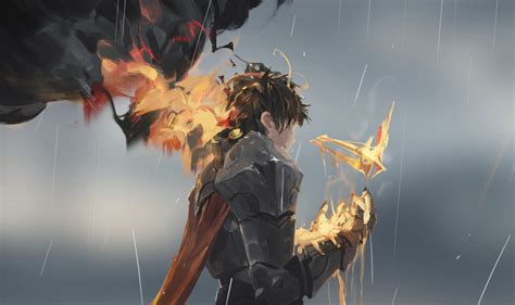 Wallpaper Crown Armored Fire Smoke Fantasy Art Cape Rain