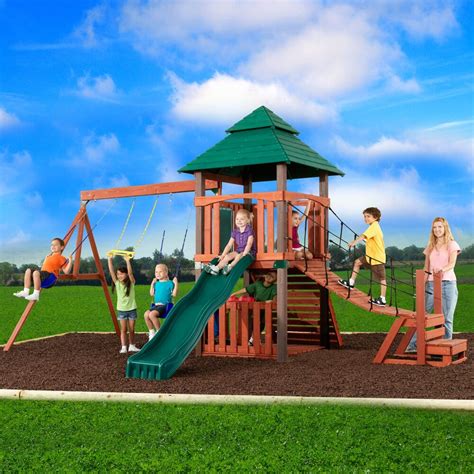 Swing N Slide Sherwood Tower Wood Complete Play Set The Home Depot Canada