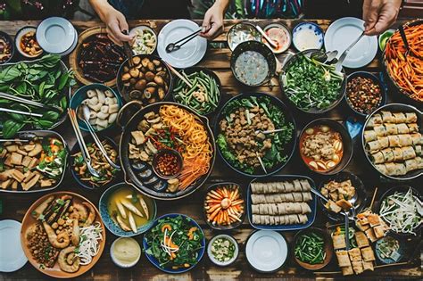 Mesa De Jantar Familiar Do Feriado De Tet Ou Do Ano Novo Lunar