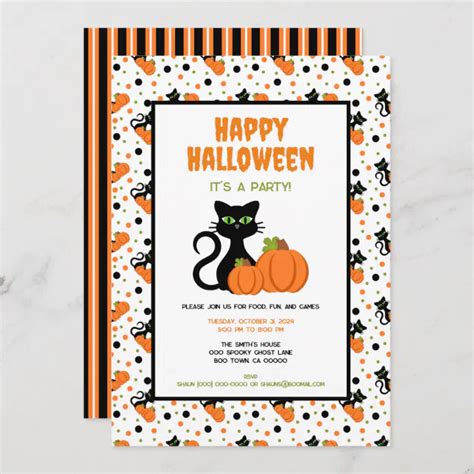 Cute Black Cat And Pumpkins Happy Halloween Invitation Zazzle