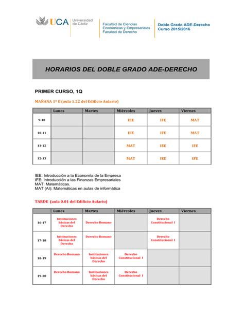 Horarios Del Doble Grado Ade