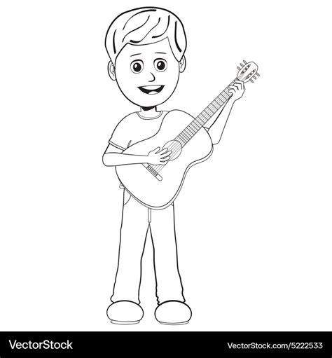 Boy playing guitar outline Royalty Free Vector Image