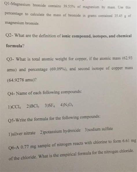 Solved Q1-Magnesium bromide contains 39.55% of magnesium by | Chegg.com