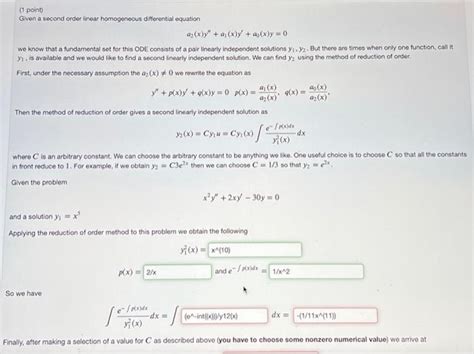 Solved 1 Point Given A Second Order Linear Homogenoous Chegg