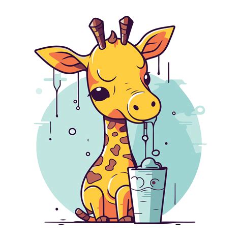 Cute giraffe drinking water. Vector illustration in cartoon style ...