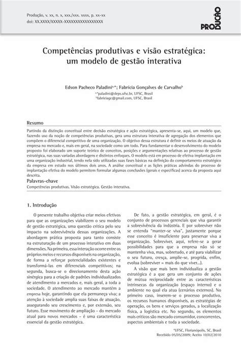 Pdf Compet Ncias Produtivas E Vis O Estrat Gica Um Modelo De