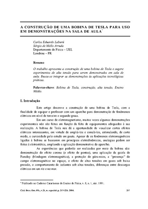 Bobina de tesla - Cad. Bras. Ens. Fís., v, n. especial: p. 217-226