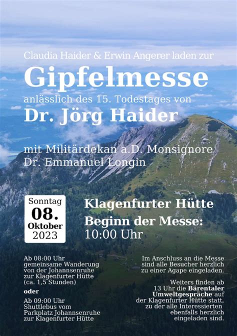 Gipfelmesse Zum Todestag Von Dr J Rg Haider Fp K Rnten