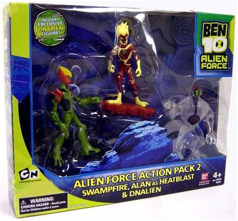 Bandai Toys Ben 10 Alien Force Swampfire, Alan as Heatblast & DNAlien Exclusive 4" Action Figure ...